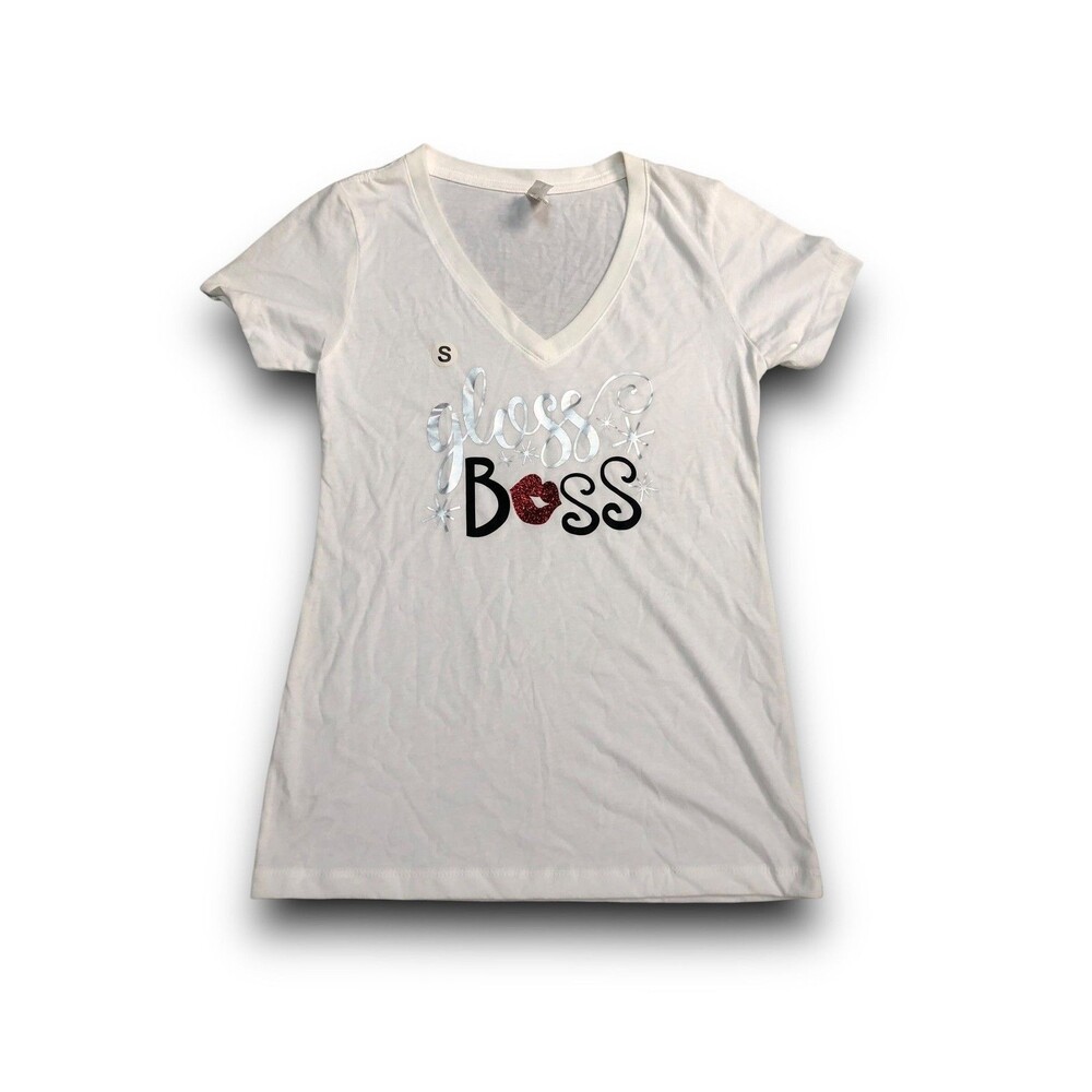 Women's "Gloss Boss" Graphic V-Neck Shirt - Small